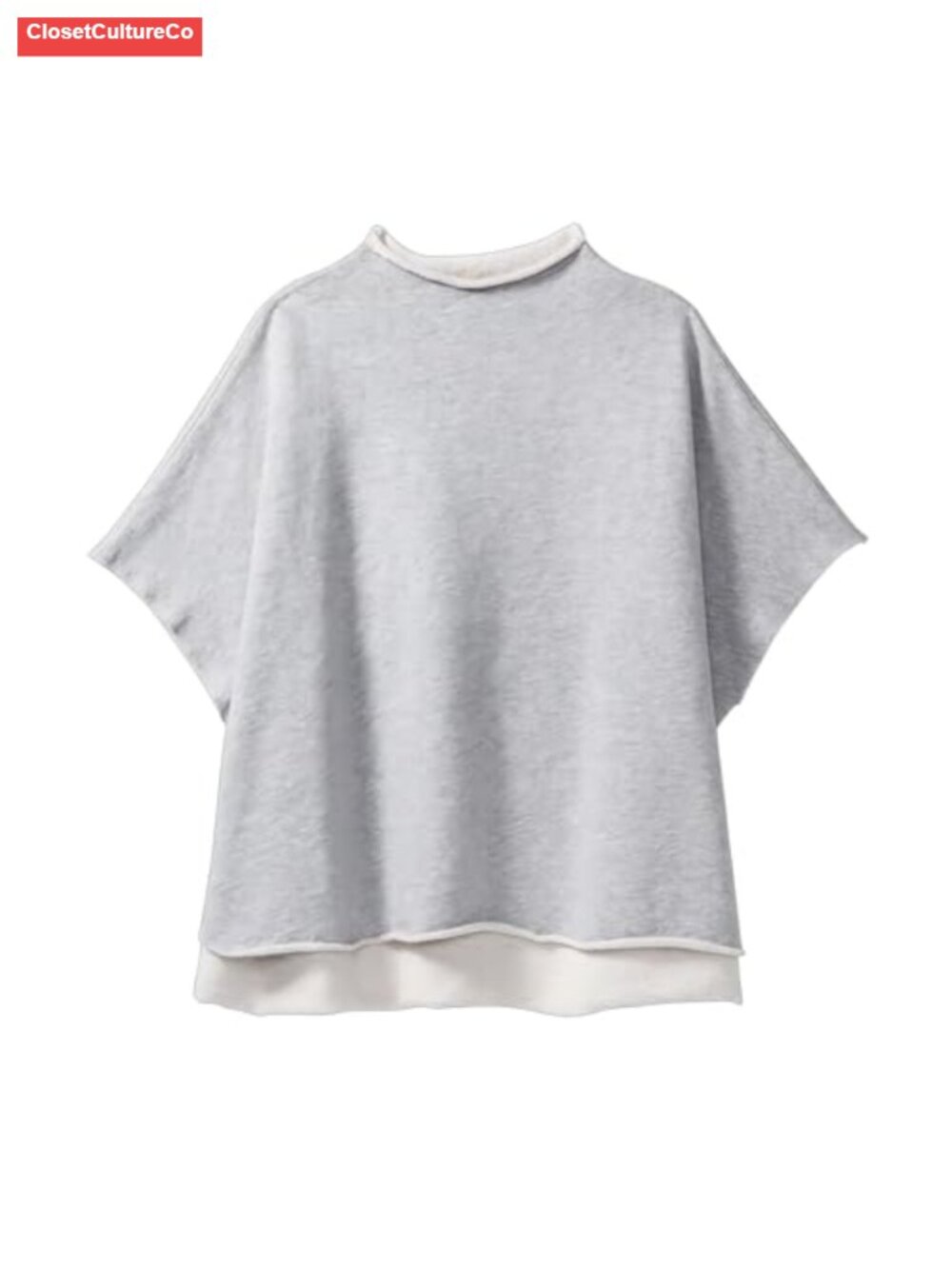 Oversized Funnel Neck Pullover Sweatshirt 3/4 Batwing Sleeve Capelet